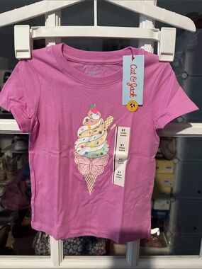 Bundle: 3pcs Size 2T Cat & Jack Pink Short Sleeve Ice Cream Cone Graphic Tee